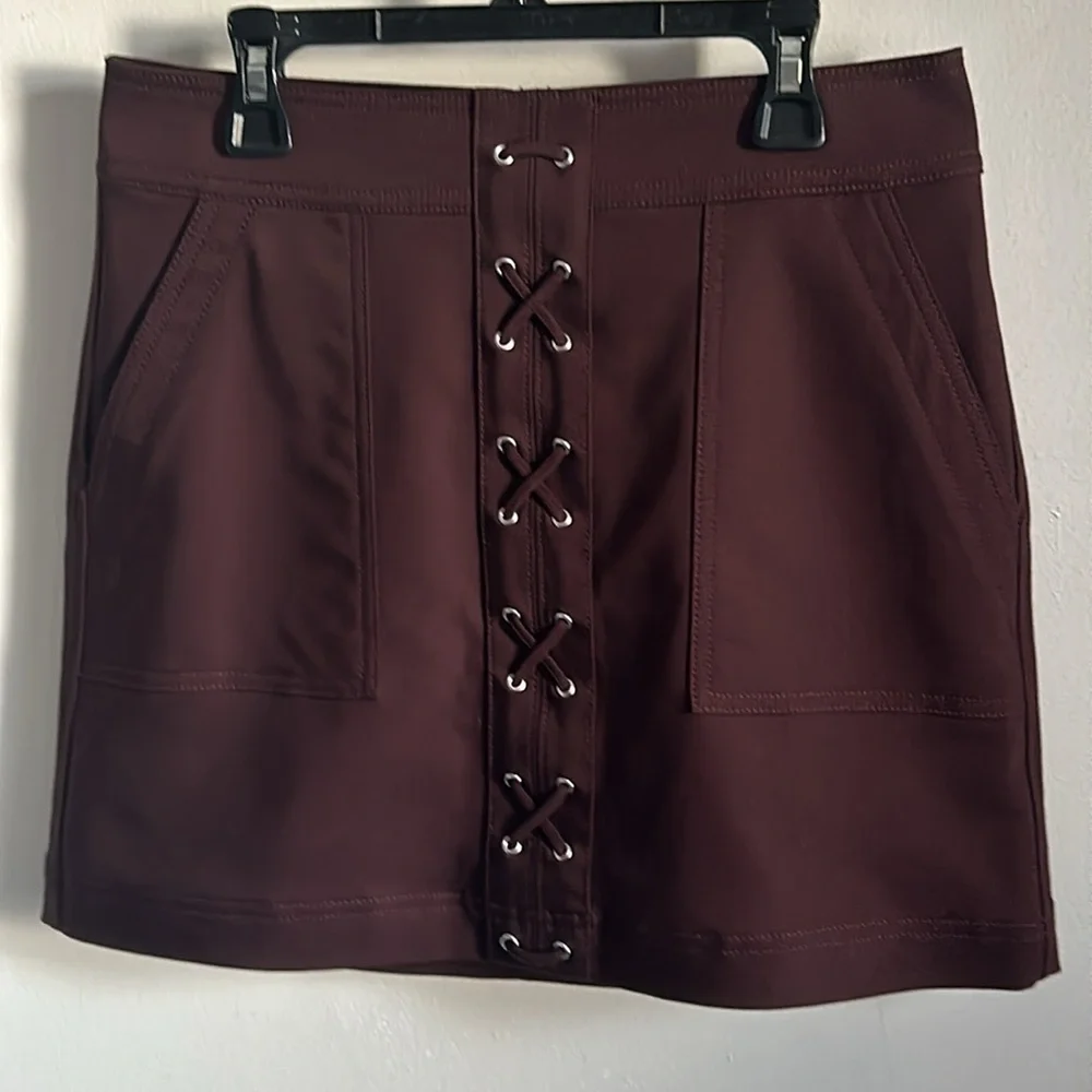 New EXPRESS Retro 70s Faux Lace Up Mini Skirt